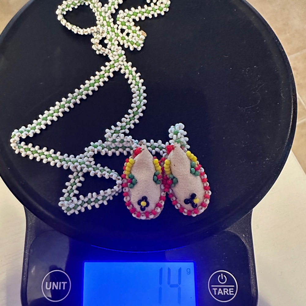 Vintage Navajo Southwestern Moccasin Hand beaded Pendant Necklace Stamped India